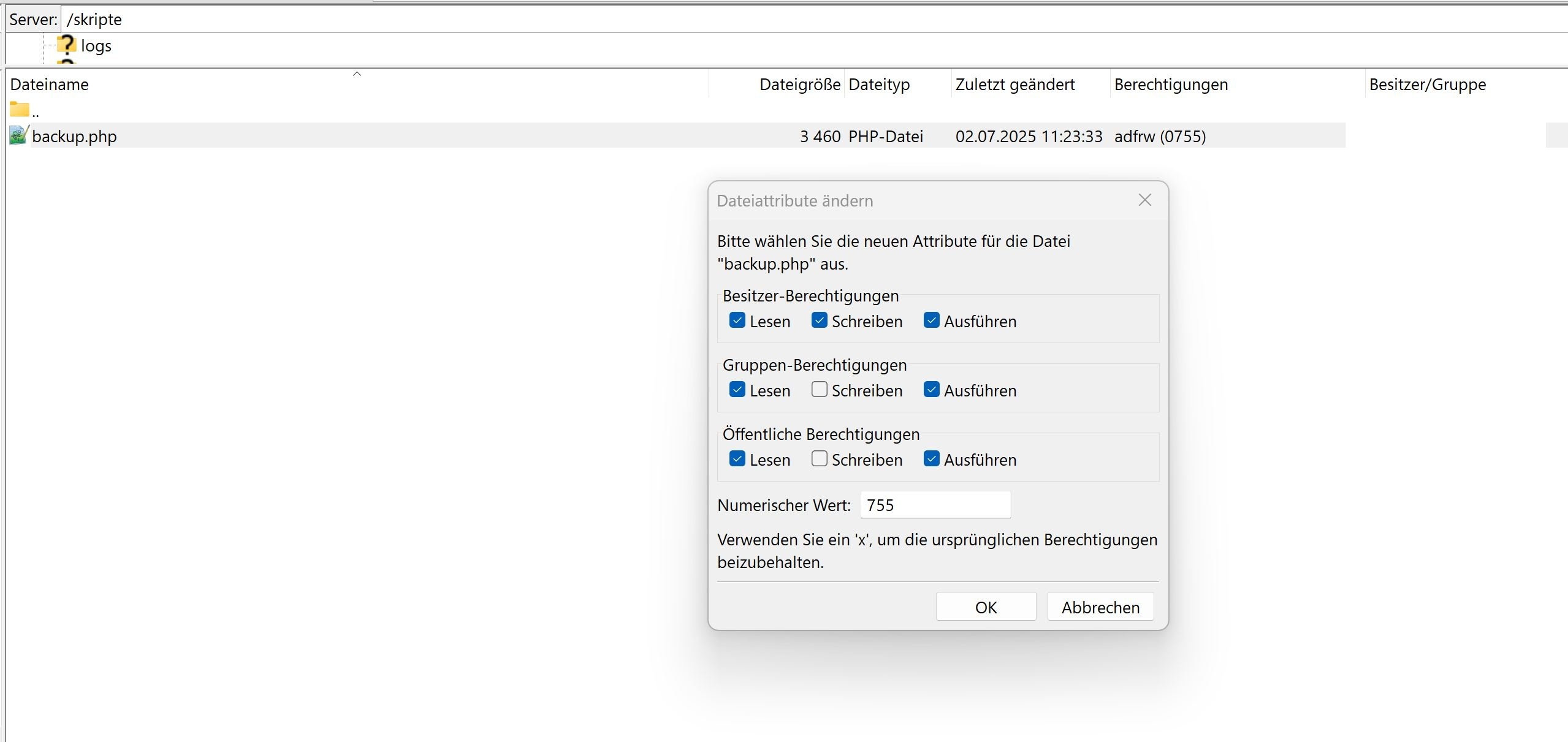Server Dateirechte